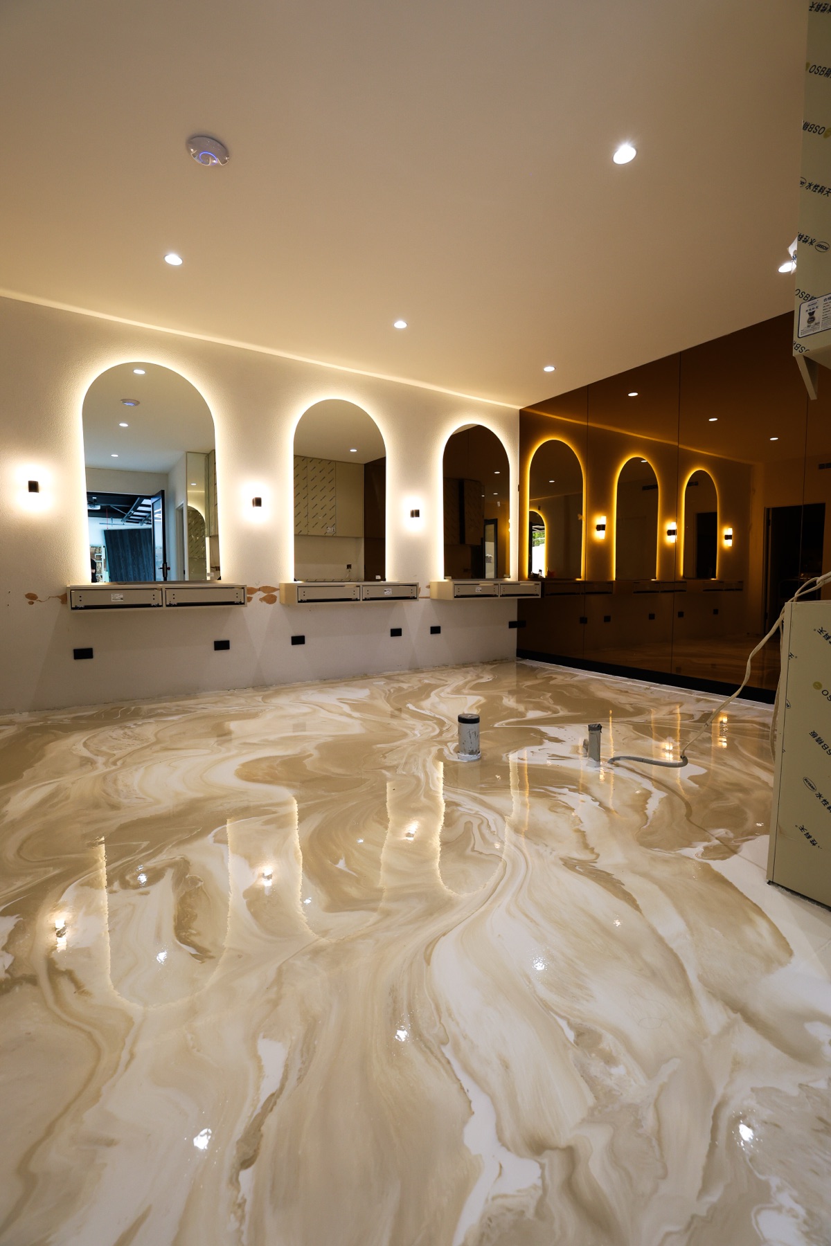 Pearl metallic marble salon fitout