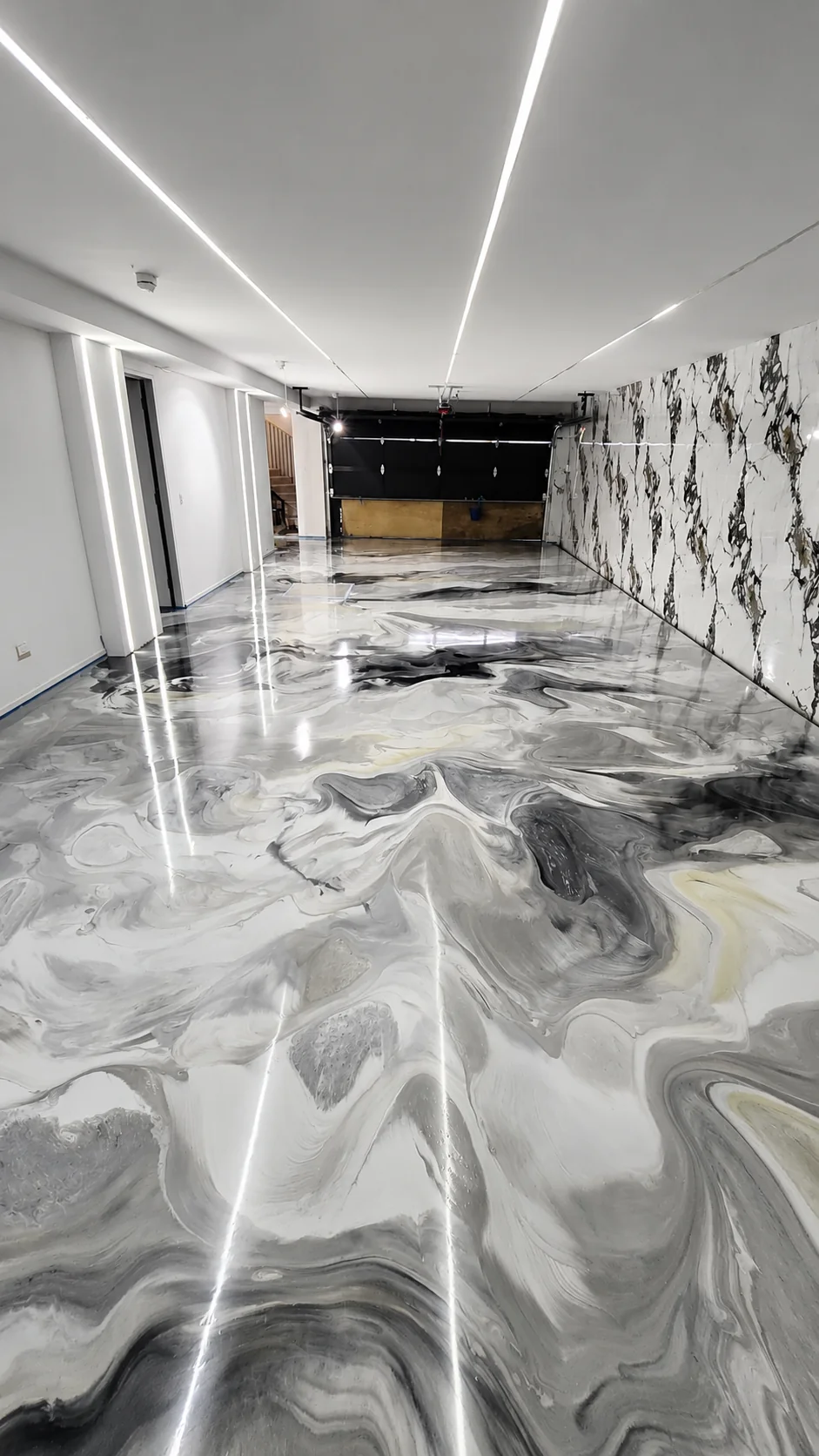 Black and white metallic marble hallway and walls